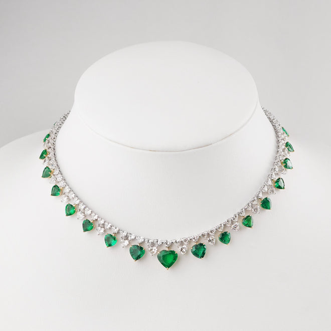 30.34 / 32.94 cts Emerald with Diamond Necklace