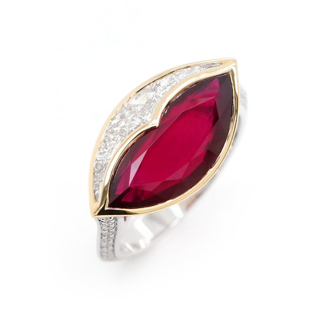 4.013 cts Heart Shape Ruby with Diamond Ring