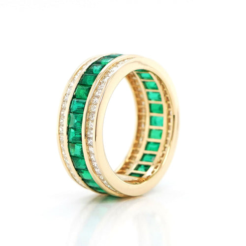 2.63 cts Baguette Emerald with White Diamond Pavé Eternity Ring