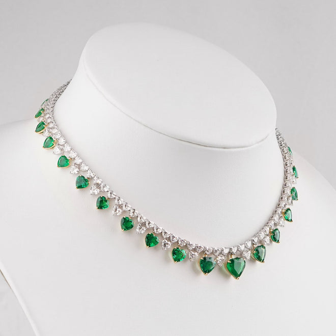 30.34 / 32.94 cts Emerald with Diamond Necklace