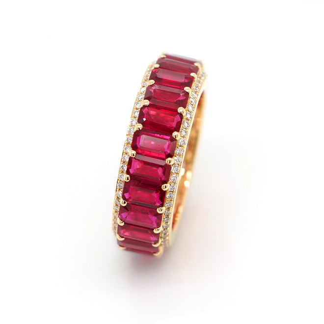 ETN-RR-23042-6.81 cts Octagon Ruby with Diamond Pavé Eternity Ring