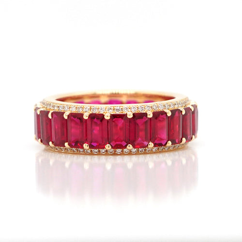 ETN-RR-23042-6.81 cts Octagon Ruby with Diamond Pavé Eternity Ring