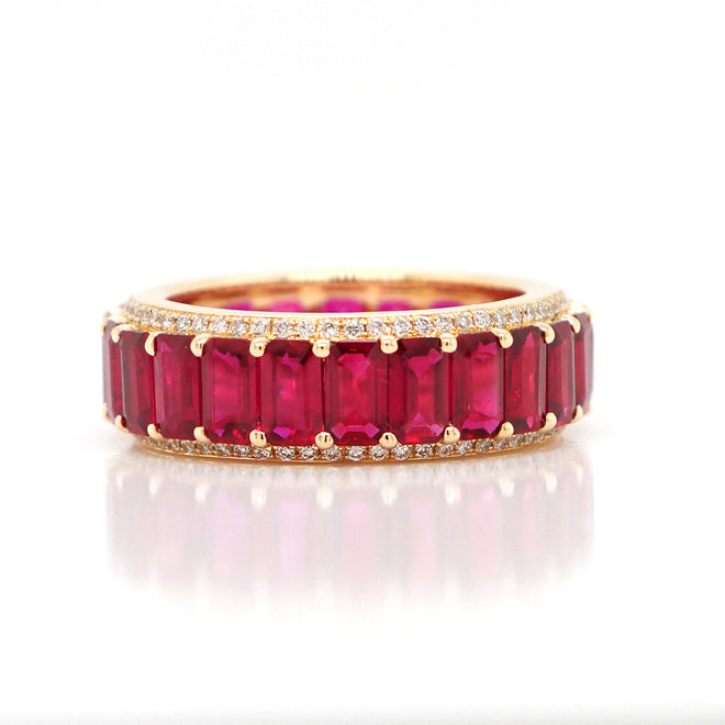ETN-RR-23042-6.81 cts Octagon Ruby with Diamond Pavé Eternity Ring