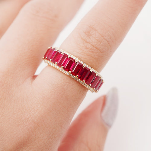 ETN-RR-23042-6.81 cts Octagon Ruby with Diamond Pavé Eternity Ring
