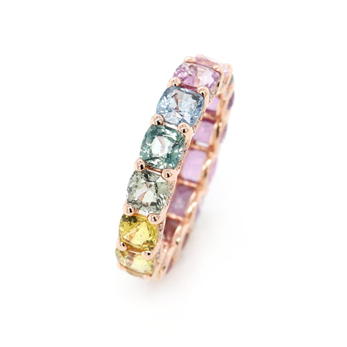 7.29 cts Unheated Cushion Fancy Sapphire Eternity Ring