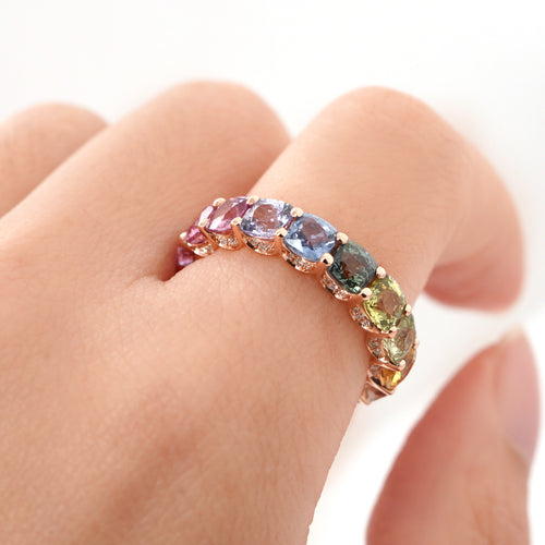 ETN-RS-21015 -7.29 cts Unheated Cushion Fancy Sapphire Eternity Ring