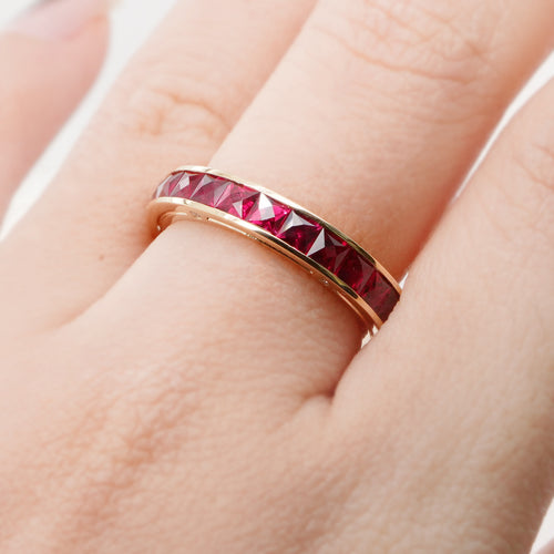 3.10 cts French Cut Ruby with Diamond Eternity Ring