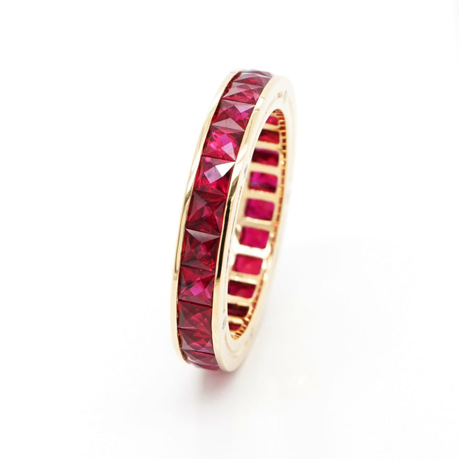 3.10 cts French Cut Ruby with Diamond Eternity Ring