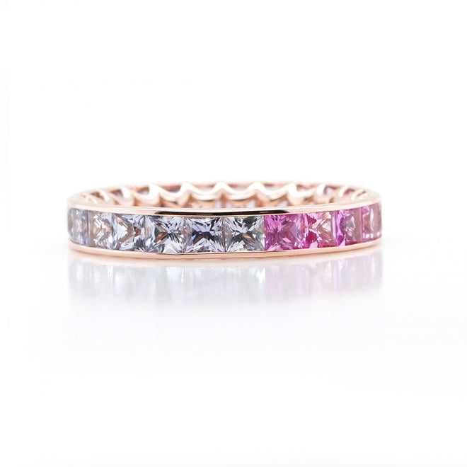 3.25 cts Princess Fancy Sapphire Eternity Ring