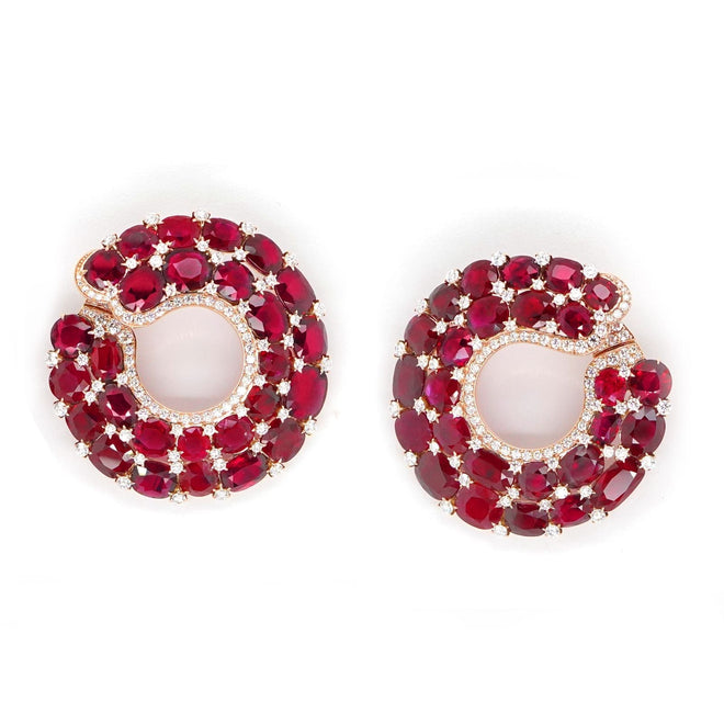 HP-ER-25001-52.23 cts Unheated Cushion Oval Ruby Eternity Hoops