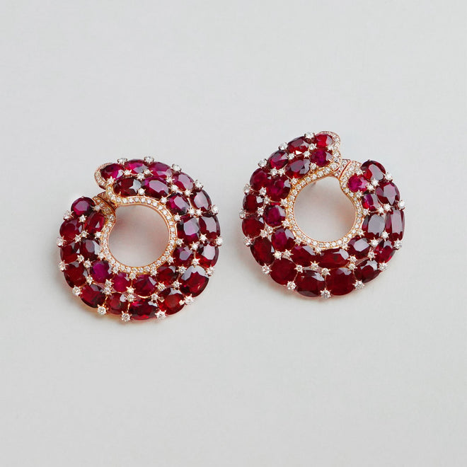 HP-ER-25001-52.23 cts Unheated Cushion Oval Ruby Eternity Hoops