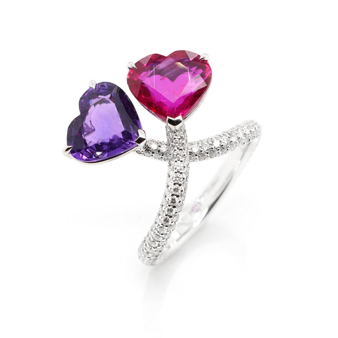 3.01 / 2.44 cts Ruby And Blue Sapphire with Diamond Ring