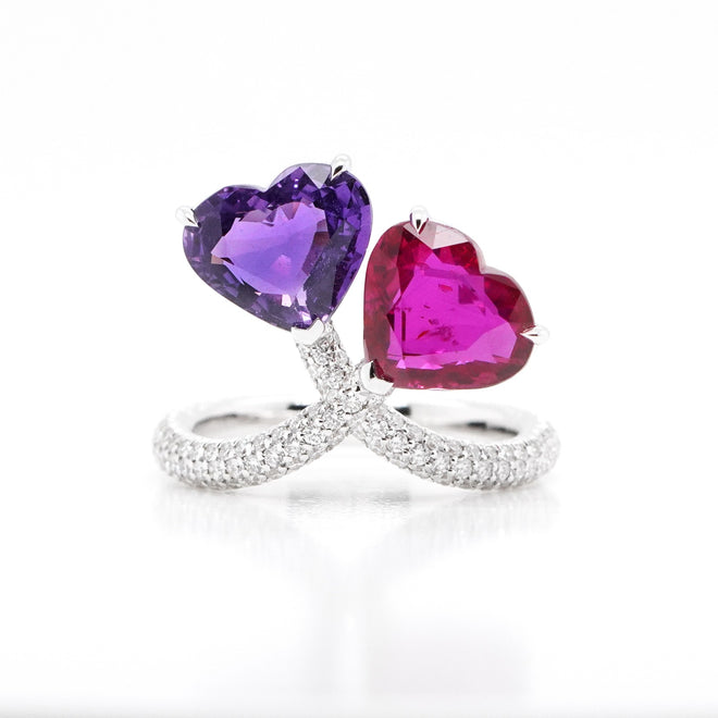 3.01 / 2.44 cts Ruby And Blue Sapphire with Diamond Ring