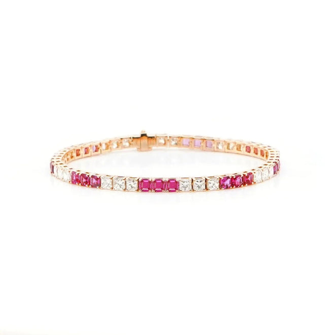 4.82 cts Square Emerald Cut Ruby Tennis Bracelet