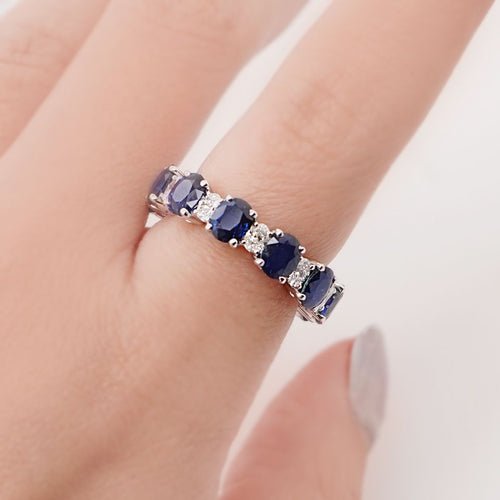 6.05 cts Oval Blue Sapphire with Diamond Eternity Ring