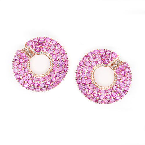 hp-es-25006-32.04 cts Unheated Fancy Pink Oval Sapphire Eternity Hoops