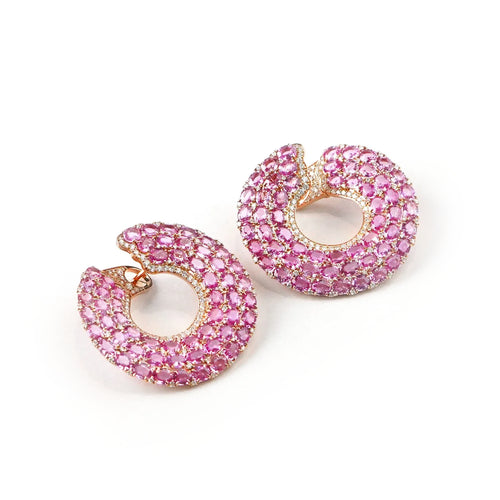 32.04 cts Unheated Fancy Pink Oval Sapphire Eternity Hoops