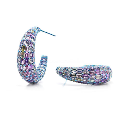 hp-es-25007-68.45 cts Multicolor Titanium Sapphire Eternity Hoops