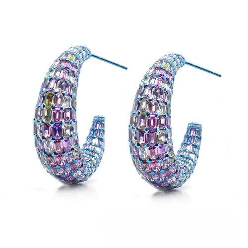 hp-es-25007-68.45 cts Multicolor Titanium Sapphire Eternity Hoops