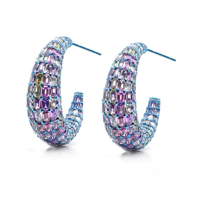 hp-es-25007-68.45 cts Multicolor Titanium Sapphire Eternity Hoops