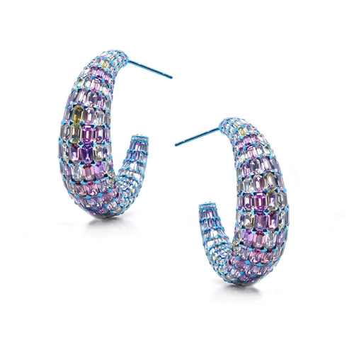 hp-es-25007-68.45 cts Multicolor Titanium Sapphire Eternity Hoops