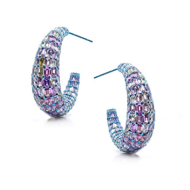 hp-es-25007-68.45 cts Multicolor Titanium Sapphire Eternity Hoops