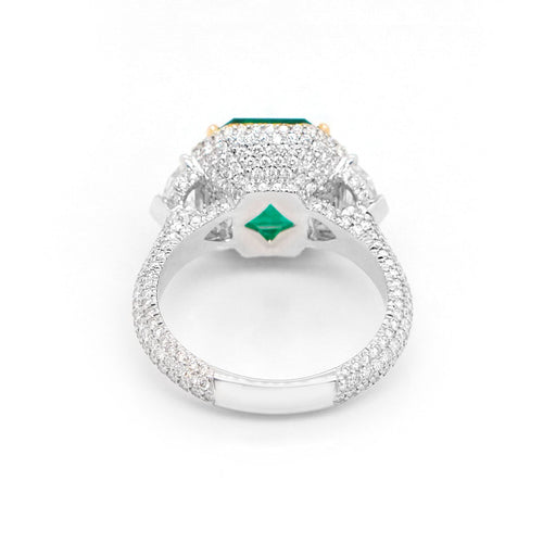 4.056 cts Octagon Emerald with Diamond Ring