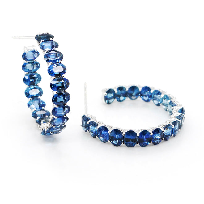 18.35 cts Blue Oval Sapphire Eternity Hoops