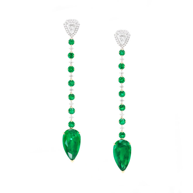 6.29 / 6.21 cts Minor Colombian Emerald with Diamond Earrings (ENQUIRE)