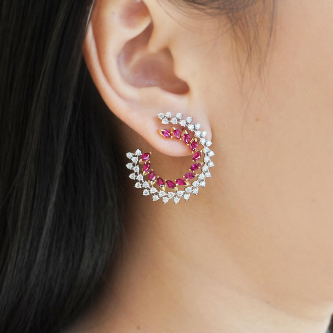 3.21 / 2.03 cts Marquise Ruby with Diamond Earrings