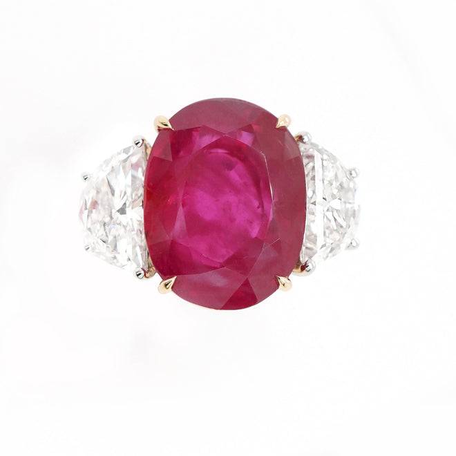  11.99 cts Unheated Burmese Ruby with Diamond Ring (ENQUIRE)