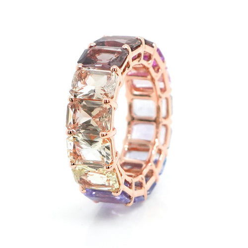 13.98 cts Unheated Octagon Fancy Sapphire Eternity Ring