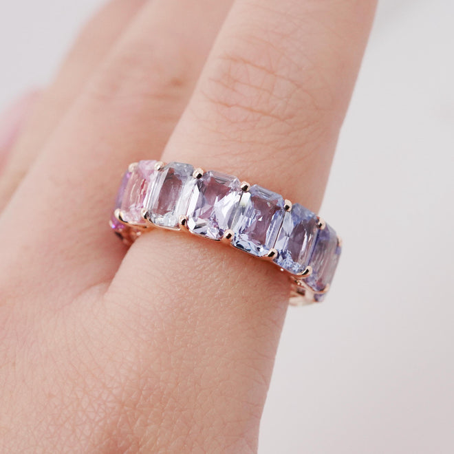 13.98 cts Unheated Octagon Fancy Sapphire Eternity Ring