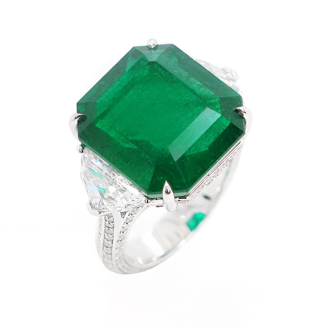 14.211 cts Octagon Emerald with Diamond Ring (ENQUIRE)