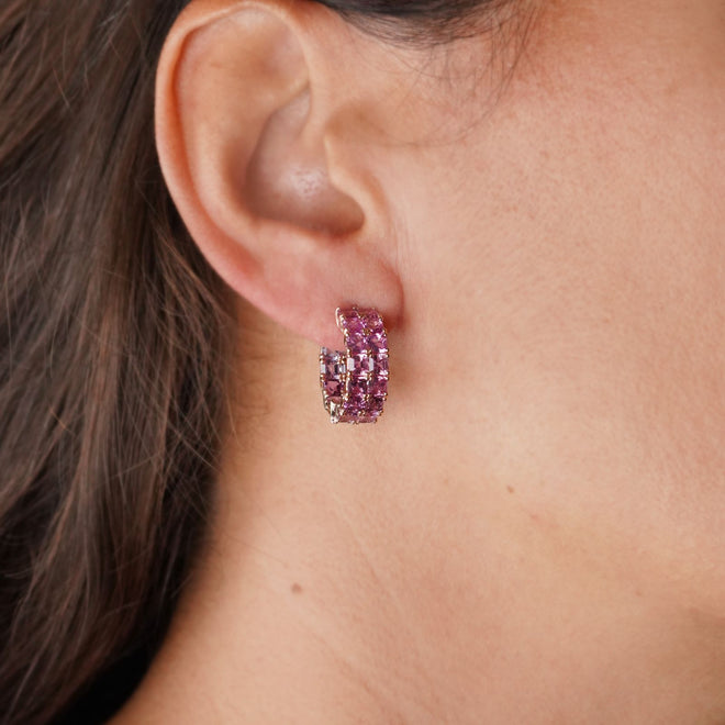 14.23 cts Pink Sapphire Asscher Eternity Hoops