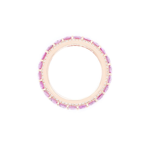 7.10 cts Octagon Fancy Sapphire With White Diamond Pavée Eternity Ring