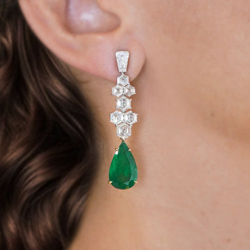 6.640 / 6.423  cts Minor Oil Colombian Emerald with Diamond Earrings (ENQUIRE)