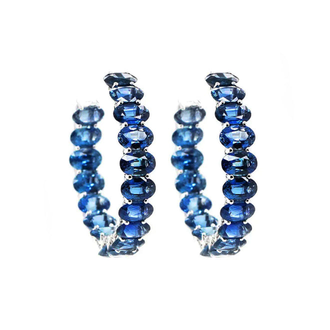 18.35 cts Oval Blue Sapphire Eternity Hoops