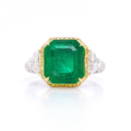4.056 cts Octagon Emerald with Diamond Ring