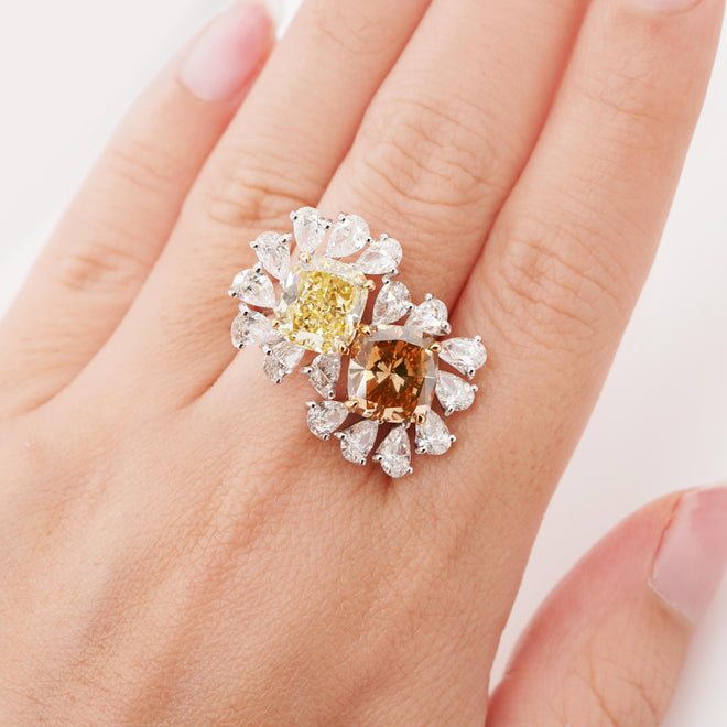 4.02 / 3.40 cts Cushion Fancy Diamond Ring