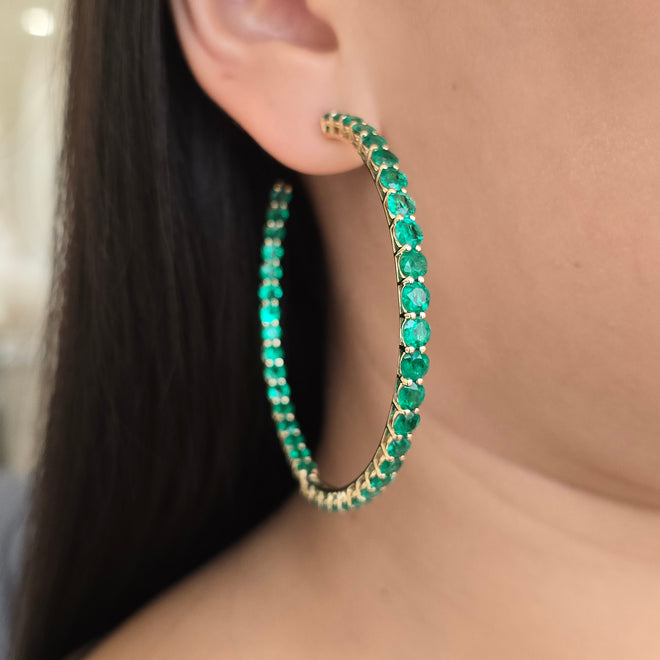 17.88 cts Round Emerald Eternity Hoops
