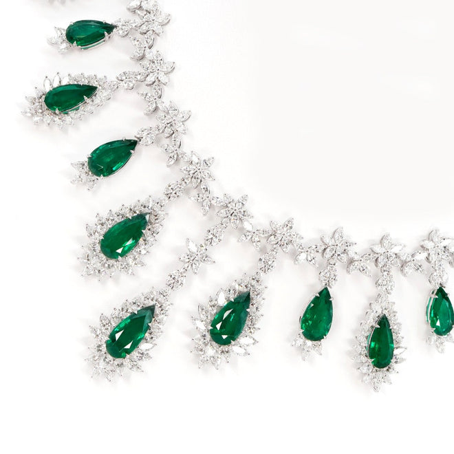63.98 cts Pear Shape Emerald Necklace