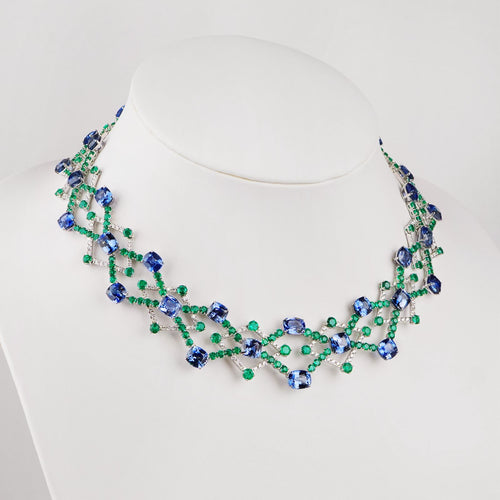 94.65 / 30.67 cts Blue Sapphire with Emerald Necklace