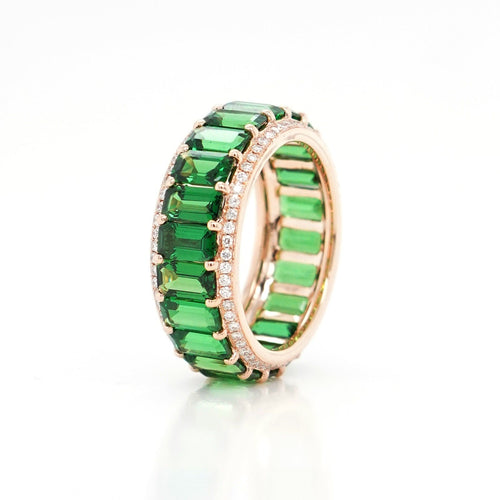 6.25 cts Octagon Tsavorite with White Diamond Pavée Eternity Ring