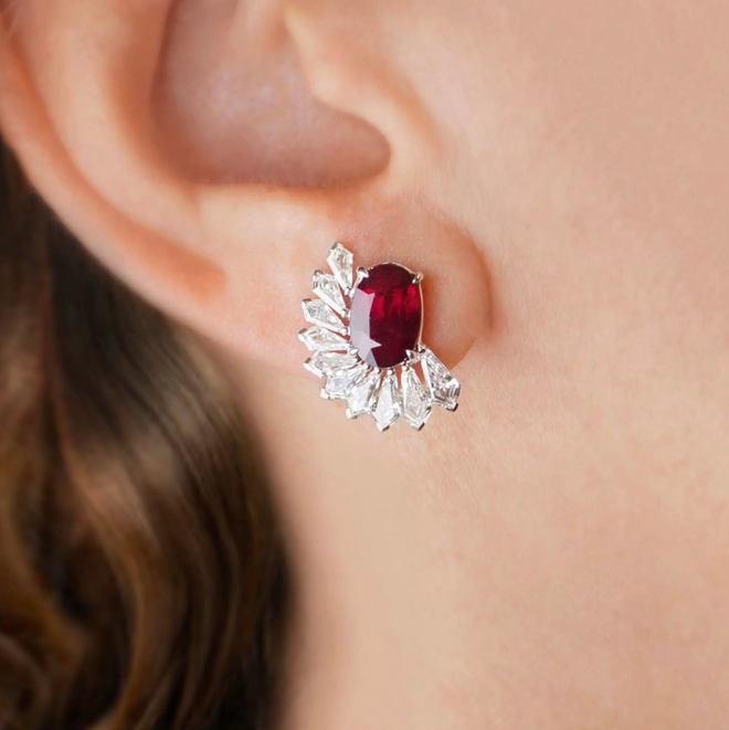 3.361 / 3.040 cts  Unheated Ruby with Diamond Earrings (ENQUIRE)