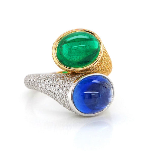 4.78 / 3.16 cts Blue Sapphire with Oval Emerald Ring