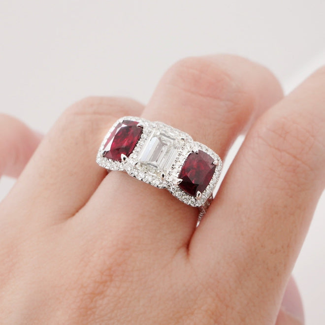  1.67 / 1.59 cts Unheated Burmese Ruby with Diamond Ring