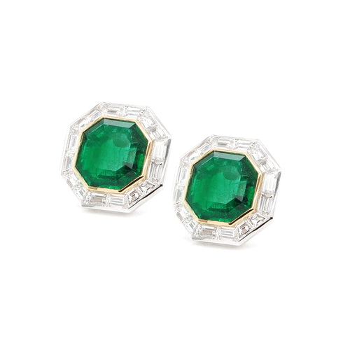 4.081 / 4.064 cts Octagon Emerald with Diamond Earrings (ENQUIRE)