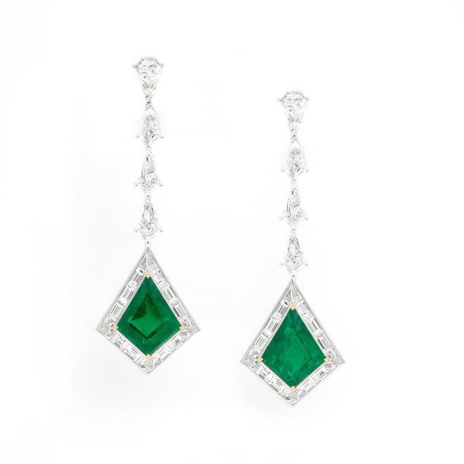  6.75 / 6.36 cts Emerald with Diamond Earrings