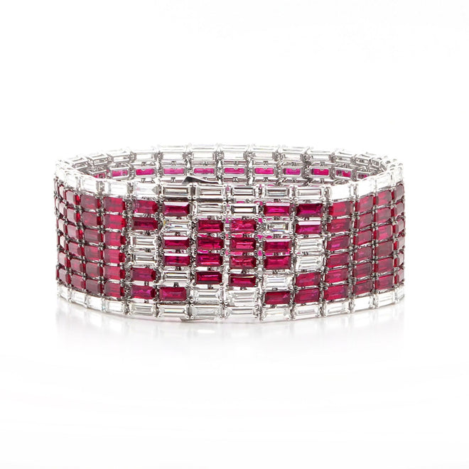 40.01 / 11.44 cts Unheated Baguette Ruby with Diamond Bracelet